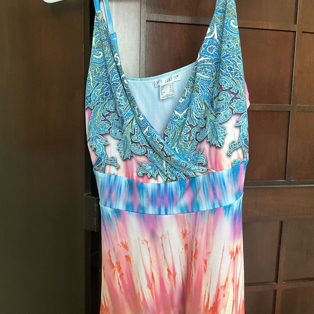 VENUS Printed Peplum Top in Blue and Pink